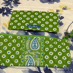 Vera Bradley Green and Blue Floral Cosmetic Bag Set